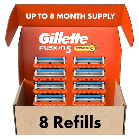 Gillette Fusion5 Power Mens Razor Blade Refills, 8 Count, Lubrastrip for a More Comfortable Shave,Gillette Fusion 5 Blades Refills, Gillette Razors for Men, Gillette Fusion 5, Razor Blades for Men