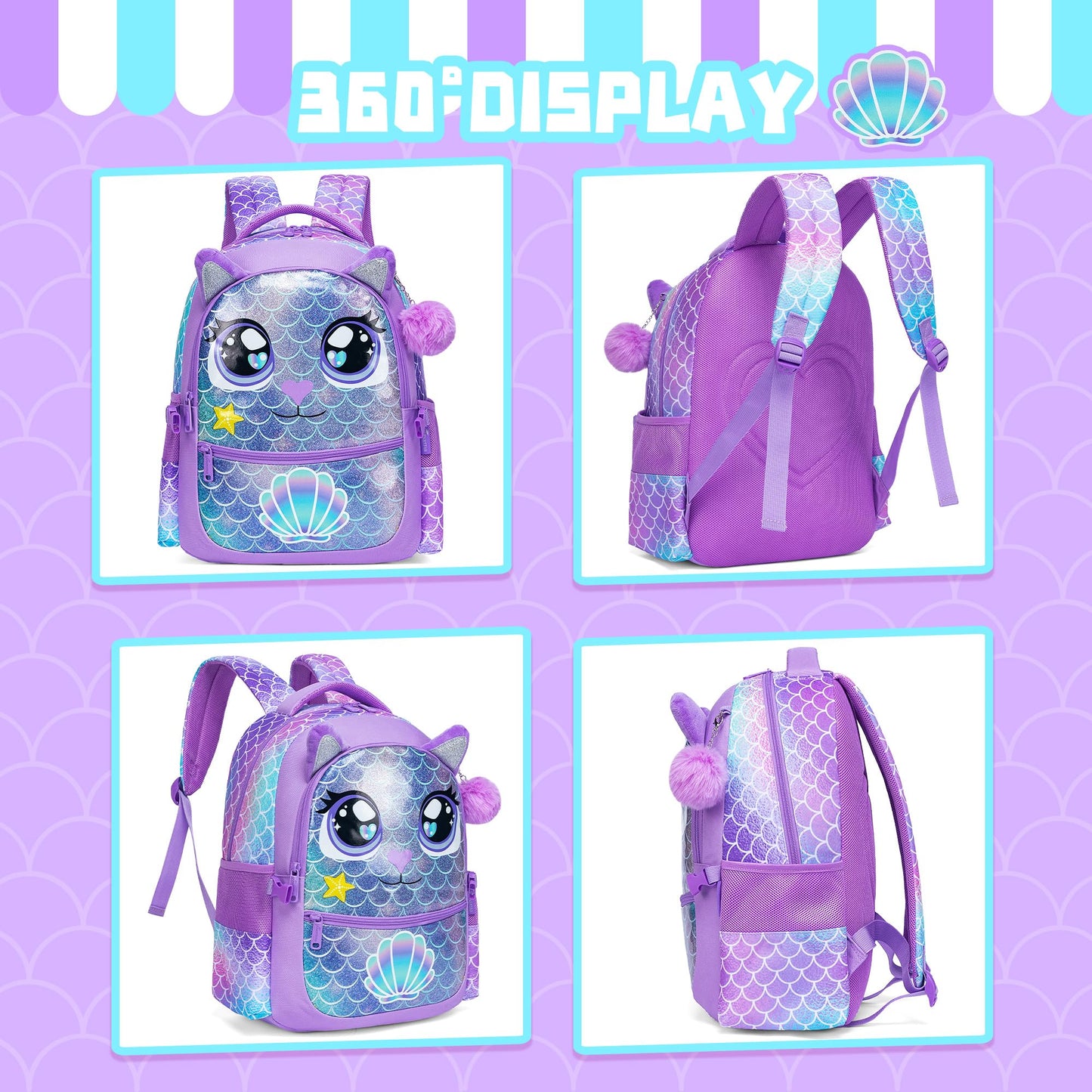 Meetbelify Backpacks for Girls,Kids School Backpacks with Lunch Box for Elementary Preschool Students Cute Panda Sequin Travel Backpack 3 in 1 Bookbag Set for Girls