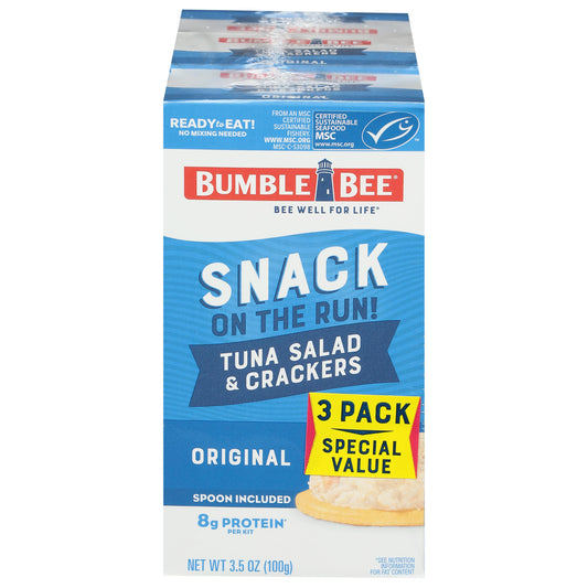 Bumble Bee Snack On The Run Tuna Salad with Crackers Kit, 3.5 oz (Pack of 3) - Ready to Eat, Spoon Included - Wild Caught Tuna - Shelf Stable & Convenient Protein Snack