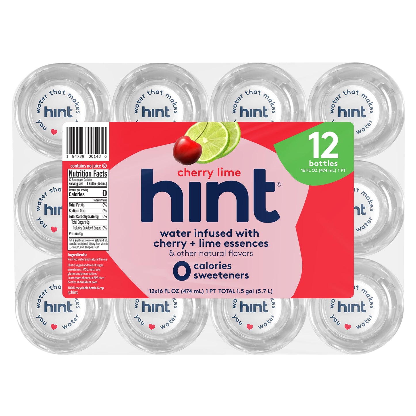 Hint Water Red Variety Pack, 3 Bottles Each of: Peach, Raspberry, Watermelon, and Strawberry Lemon, Zero Calories, Zero Sugar and Zero Sweeteners, 16 Fl Oz (Pack of 12)