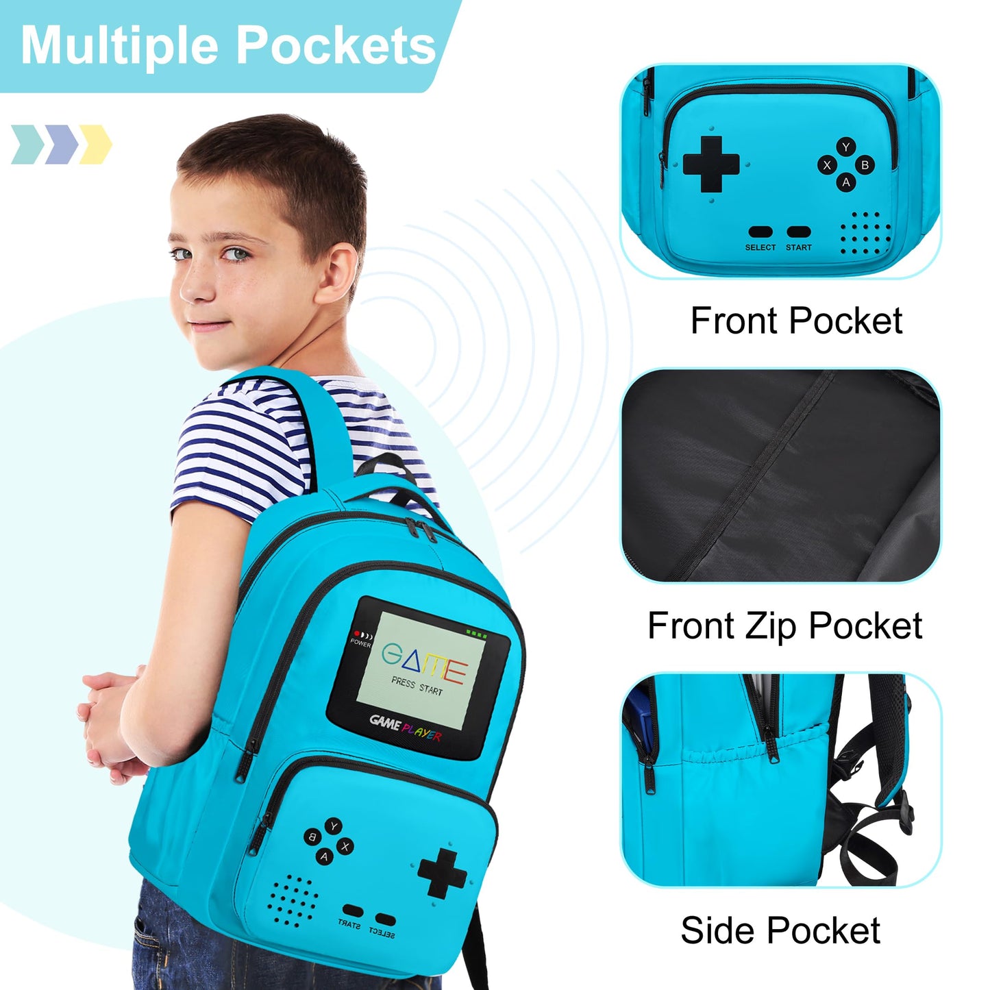 Game Backpack Set for Boys Kids, Gaming Kids Boys Backpack with Lunch Box and Pencil Bag, Large Capacity Game School Bag 17"