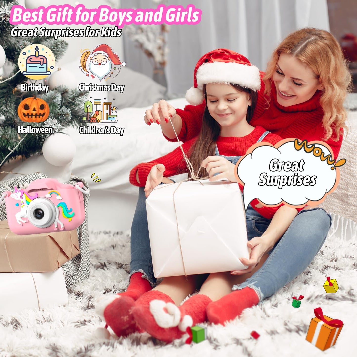 Selfie Kids Camera, Christmas Birthday Gifts for Boys Girls Age 3-12, HD Kids Digital Video Cameras for Toddler with Cartoon Soft Silicone Cover, Portable Toy for 3 4 5 6 7 8 Years Old