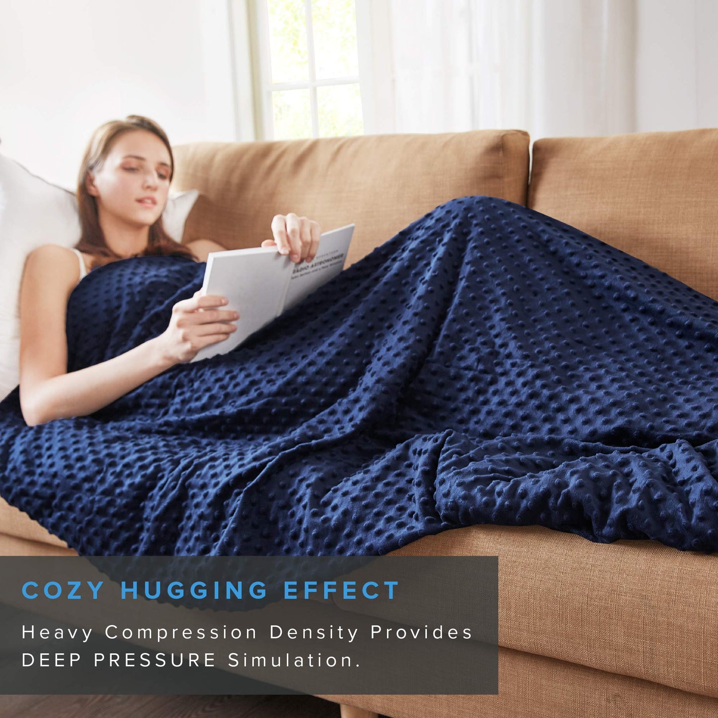 Degrees of Comfort Coolmax Weighted Blanket with Washable Cover Twin Size | 1 x Cozyheat Minky Plush Cover Included, Micro Glass Beads Technology | 48x72 12 lbs Navy