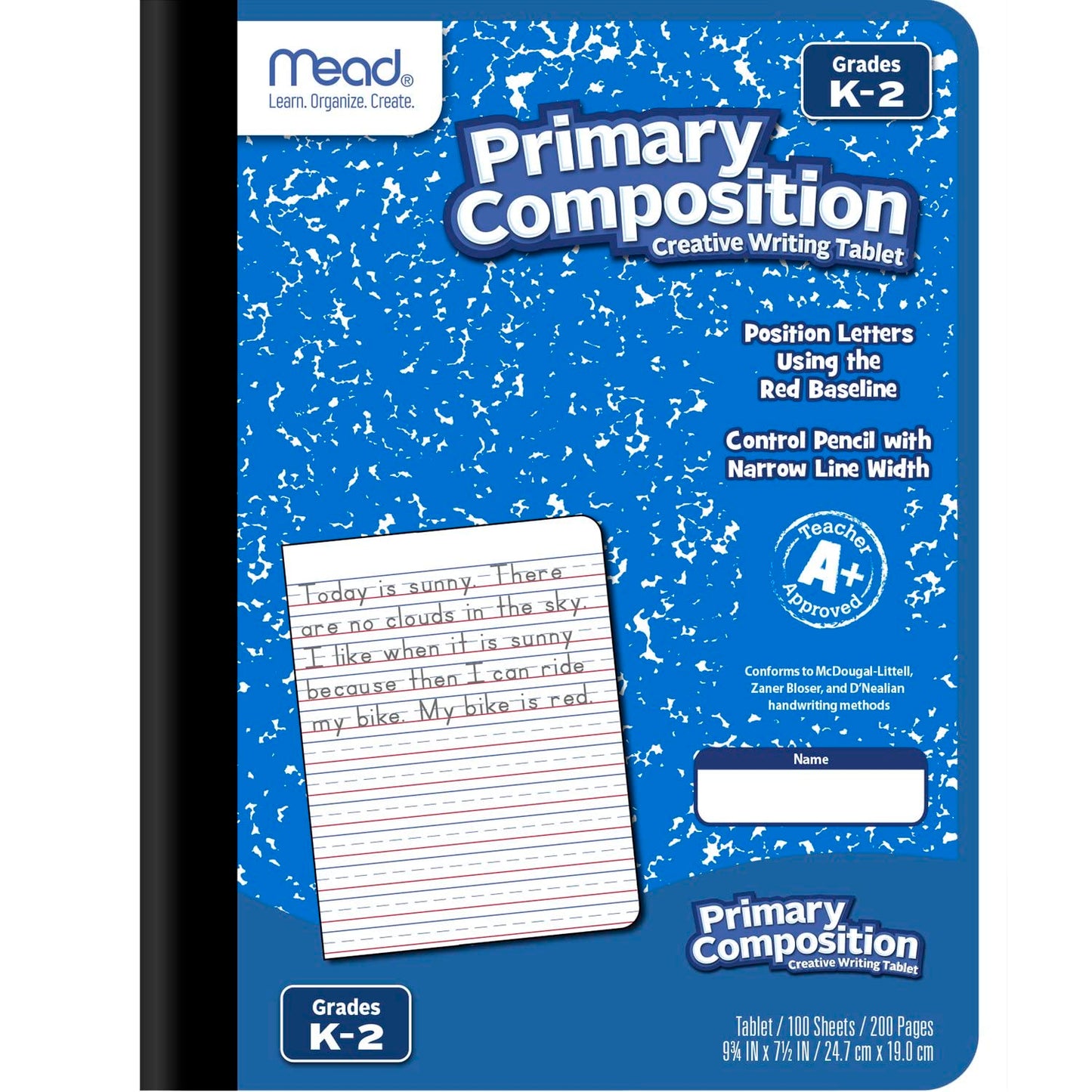 Mead Primary Composition Notebook, Wide Ruled Paper, Grades K-2 Writing Workbook, 9-3/4" x 7-1/2", 100 Sheets, Blue Marble (09902)