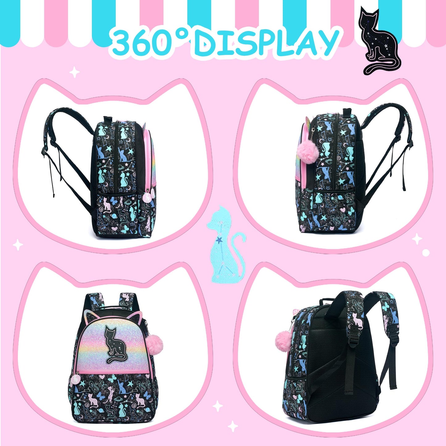 Meetbelify Backpacks for Girls,Kids School Backpacks with Lunch Box for Elementary Preschool Students Cute Panda Sequin Travel Backpack 3 in 1 Bookbag Set for Girls