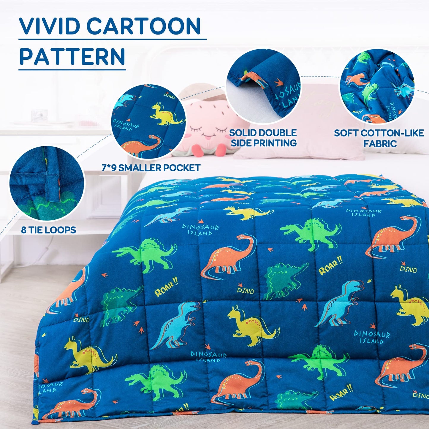 Kivik Weighted Blanket 3lbs, Blue Dinosaur Heavy Thorw Blanket, Small Weighted Cooling Blankets 3 Pounds, 36x48 Inches Blue