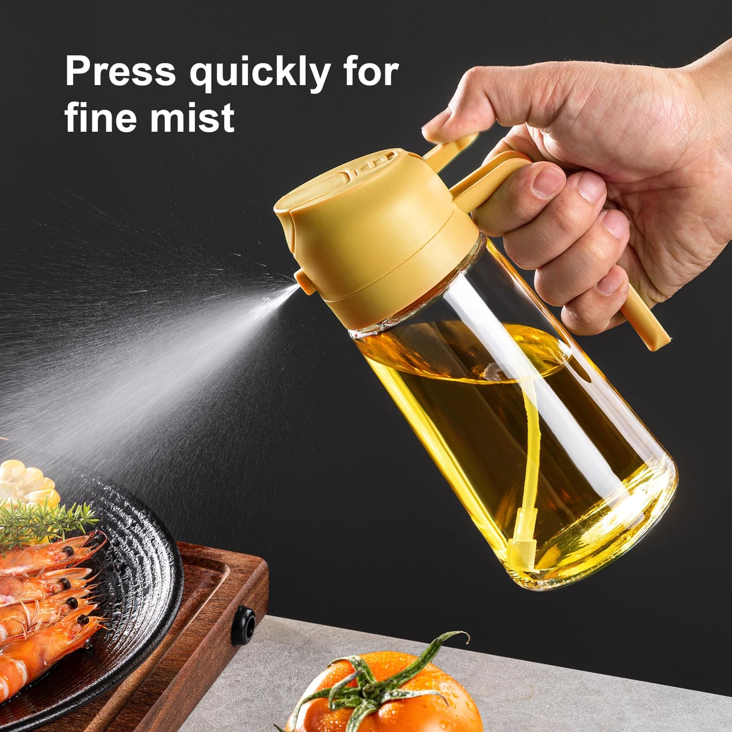 TrendPlain 16oz Oil Dispenser Bottle for Kitchen - 2 in 1 Olive Oil Dispenser and Oil Sprayer - 470ml Olive Oil Bottle - Oil Sprayer for Cooking, Kitchen, Salad, Barbecue Black