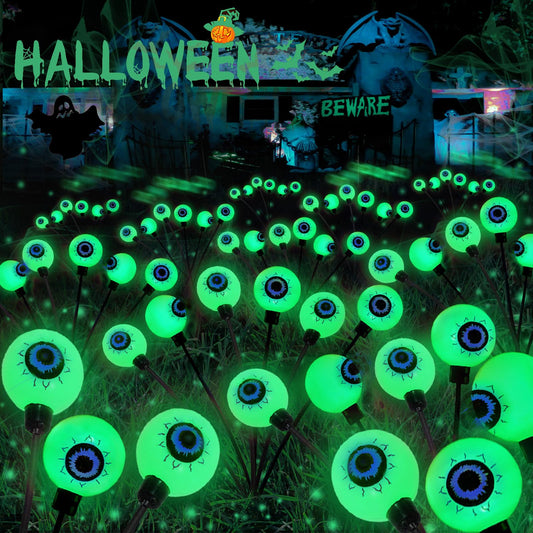 6Pack 36LED Halloween Decorations Outdoor Solar Eyeball Lights, Waterproof Swaying Firefly Lights, Solar Path Lights Halloween Lights for Halloween Party Garden Yard Pathway Grave Ghost Decor (Green)