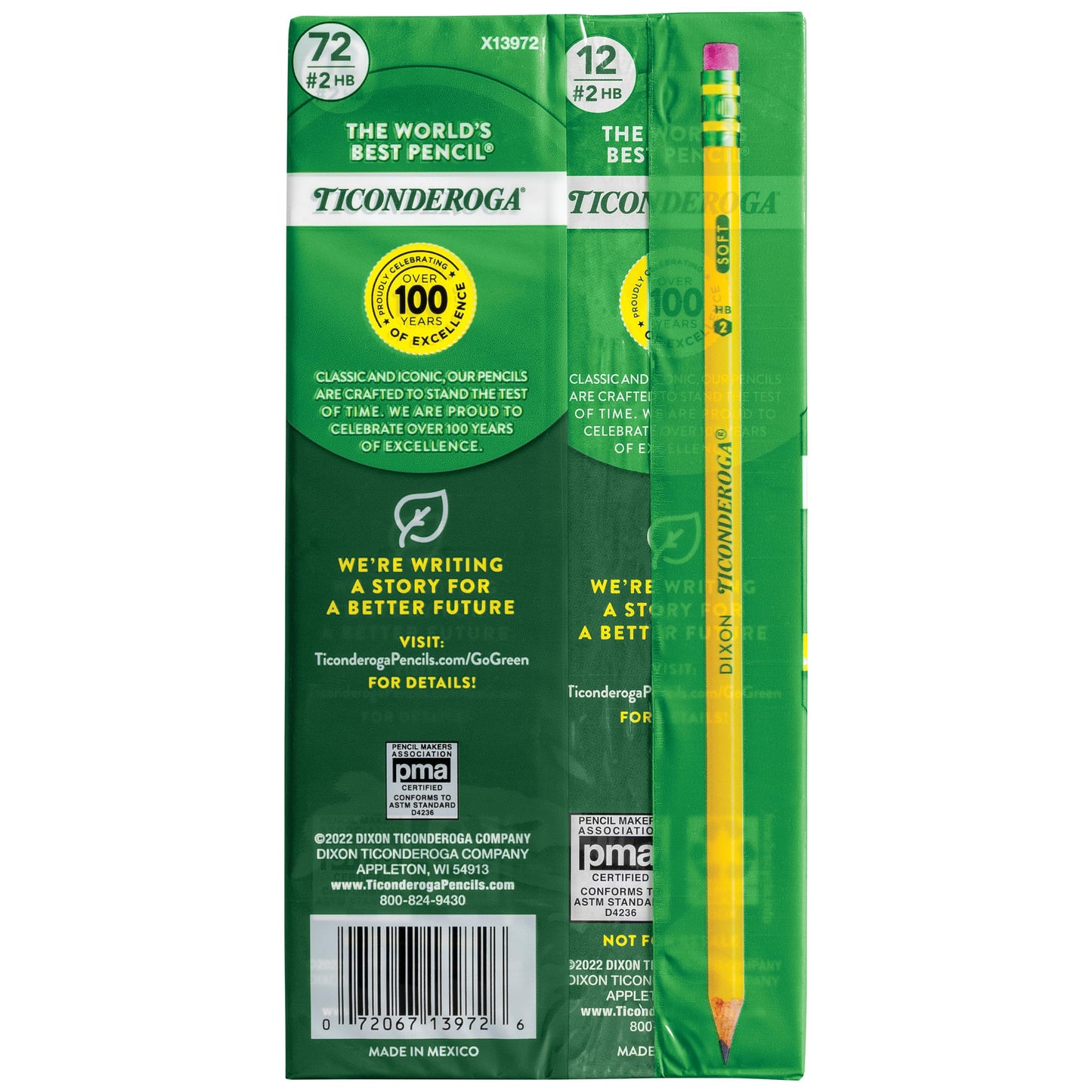 Ticonderoga Wood-Cased Pencils, Pre-Sharpened, 2 HB Soft, Yellow, 72 Count