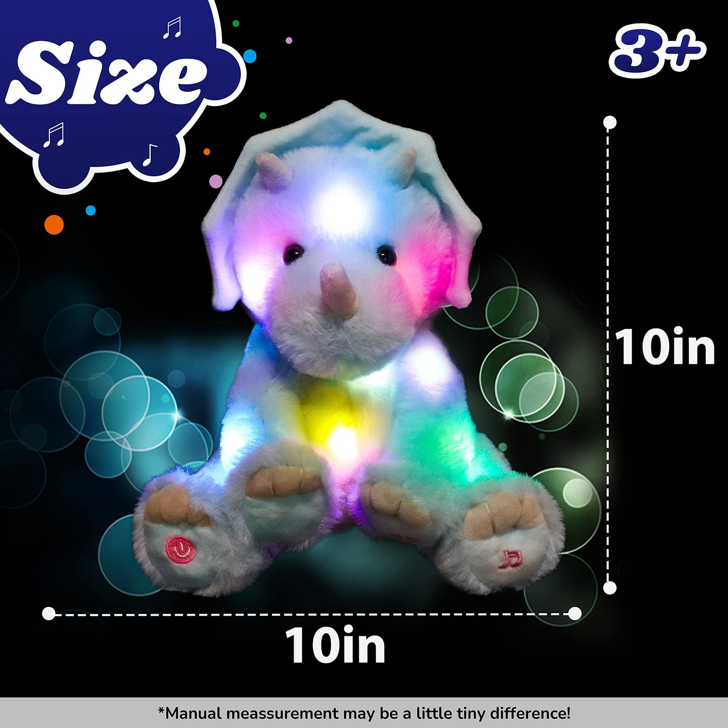 Cuteoy Blue Dinosaur LED Stuffed Animal Light-up Plush Birthday Christmas T-Rex Plushies Toy Gifts for Kids Toddler Girls, 12.5"