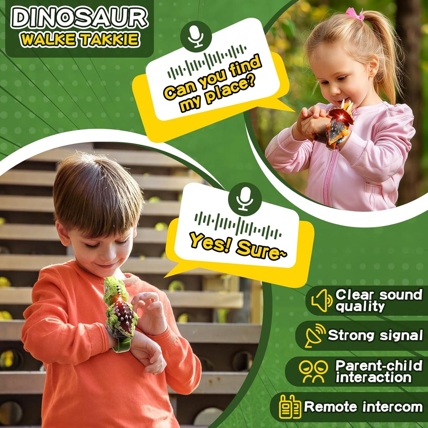 Dinosaur Walkie Talkies Toys for Kids, 2 Way Radio Long Range Walkie Talkie for Toddlers,Outside,Outdoor Camping Games, Hiking,Birthday Gifts for 3 4 5 6 7 8 9 10 Year Old Boys Girls