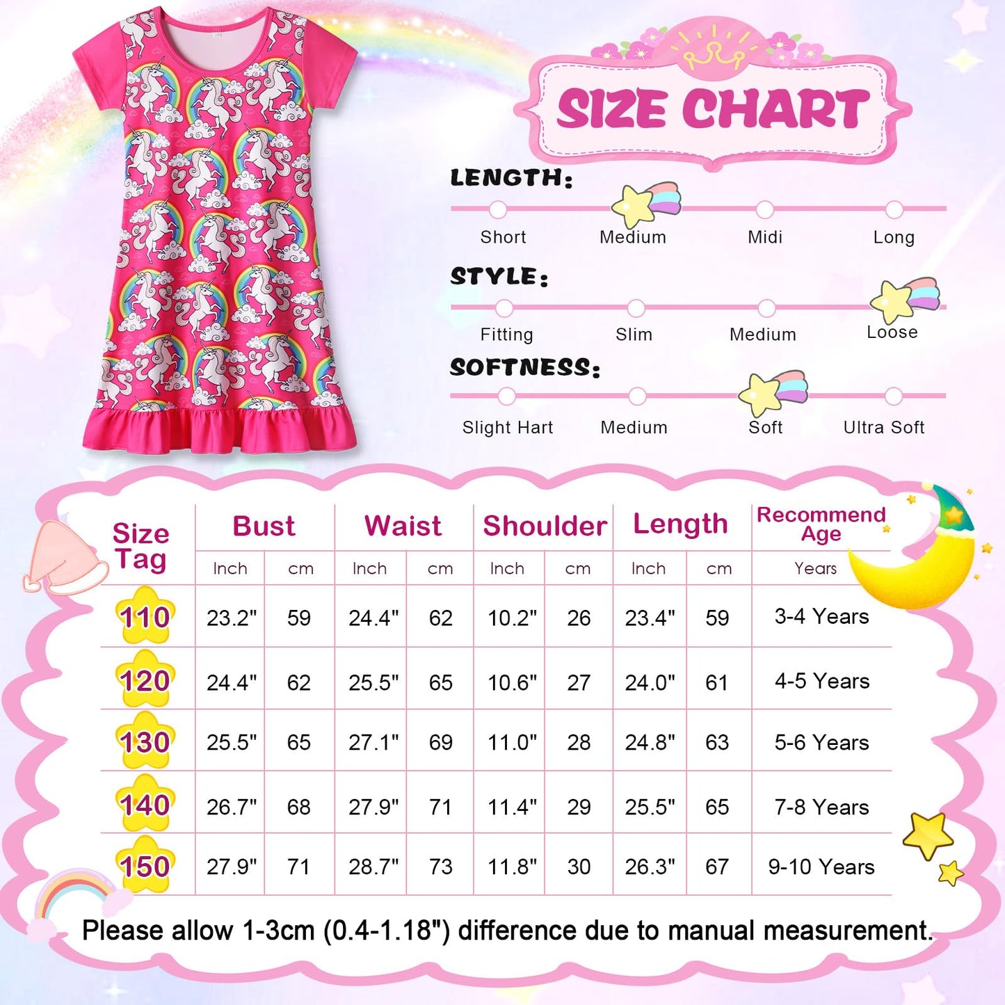 COTRIO Nightgowns for Girls Toddler Princess Night Dress Pajamas Nightshirts Sleepwear Night Gowns 2 Pack Sleep Clothes