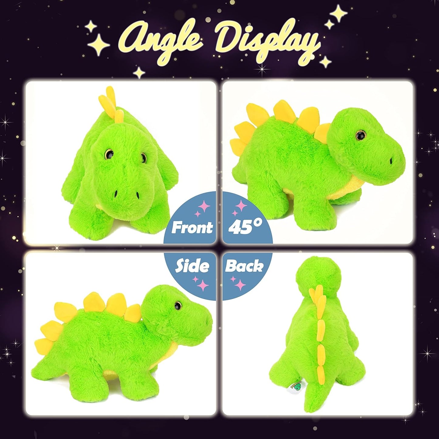 Hopearl LED Plush Dinosaur Lighting Up Stegosaurus Stuffed Animal with Brilliant Night Lights Glow in The Dark Birthday Gifts for Kids Toddler Girls, Green, 14''