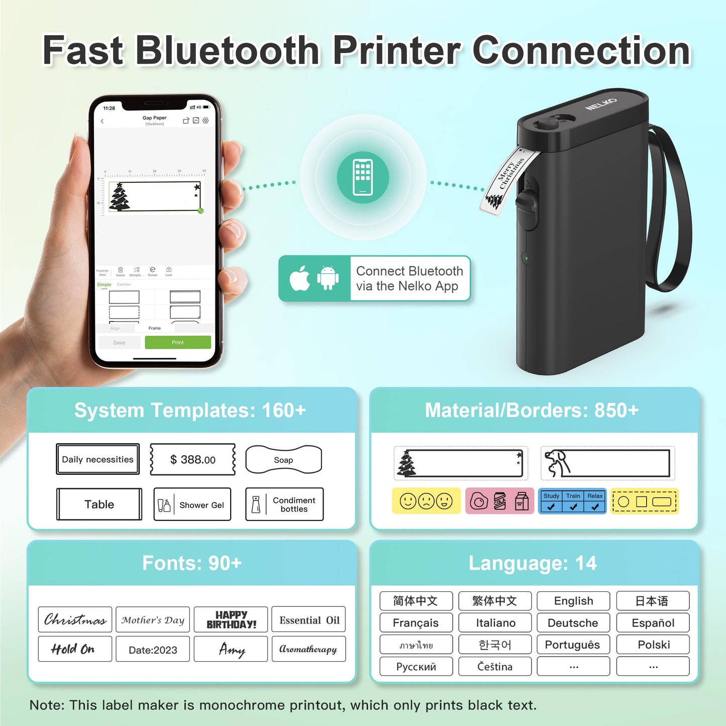 Nelko Label Maker Machine with Tape, P21 Bluetooth Label Printer, Wireless Mini Label Makers with Multiple Templates for Organizing Office Home, White