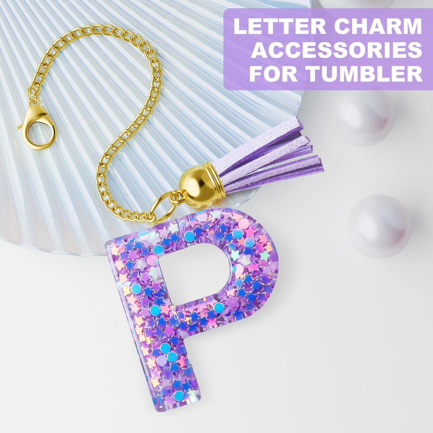 Letter Charm for Stanley Cup, 1PCS Purple Tumbler Accessories Charm for Handle, Initial Charm for Girls Women