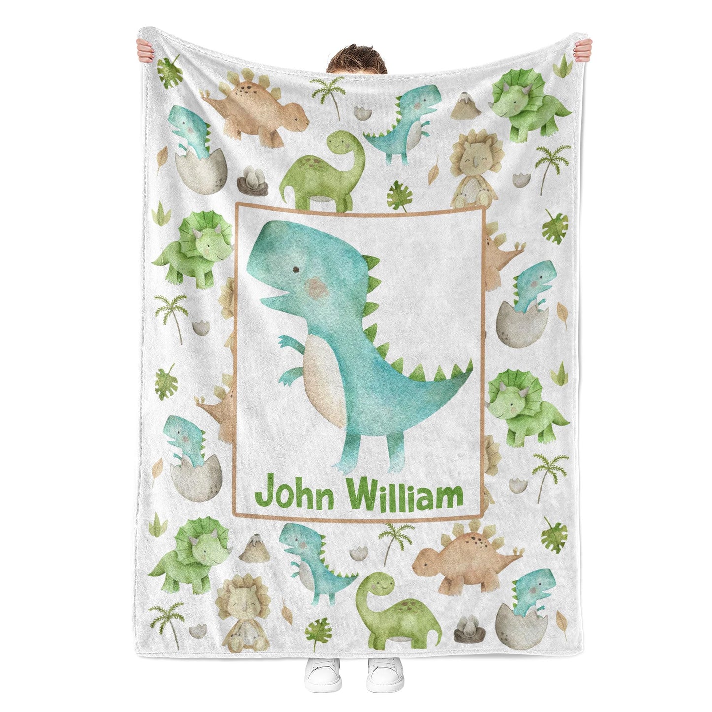 MDPrints Dinosaur Personalized Baby Blankets for Boys, Personalized Baby Gifts with Name, Customized Baby Blanket, Newborn Boy Gift, Soft Fleece