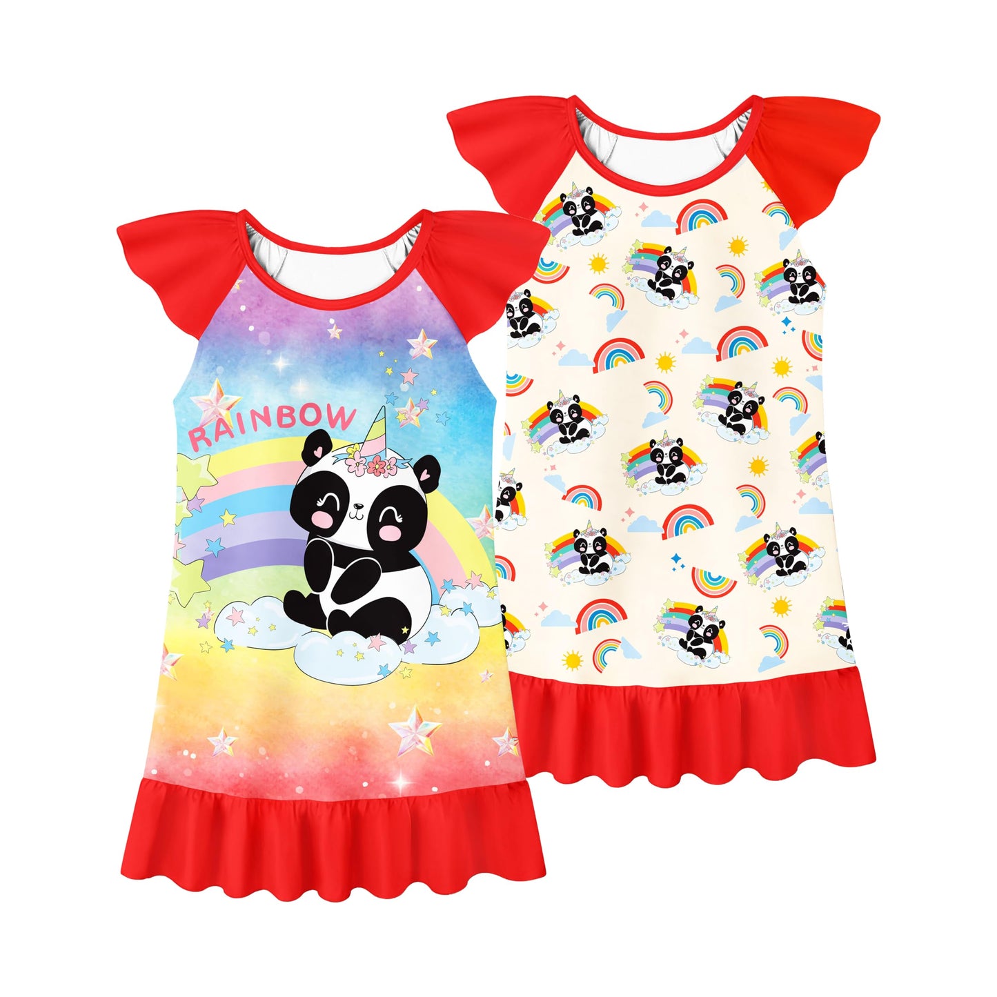 LQSZ 2Pcs Girls Nightgowns 3-10 Years Flutter Short Sleeves Nightdress Nightie Dress Sleepwear Pajamas for Little Girls