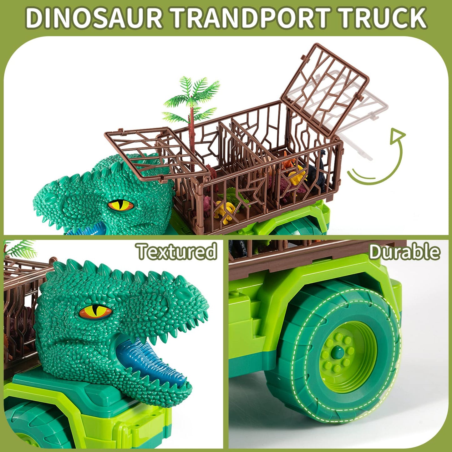 TEMI Dinosaur Truck Toys for Kids 3-5 Years, Tyrannosaurus Transport Car Carrier Truck with 8 Dino Figures, Activity Play Mat, Dinosaur Eggs, Trees, Capture Jurassic Play Set for Boys and Girls