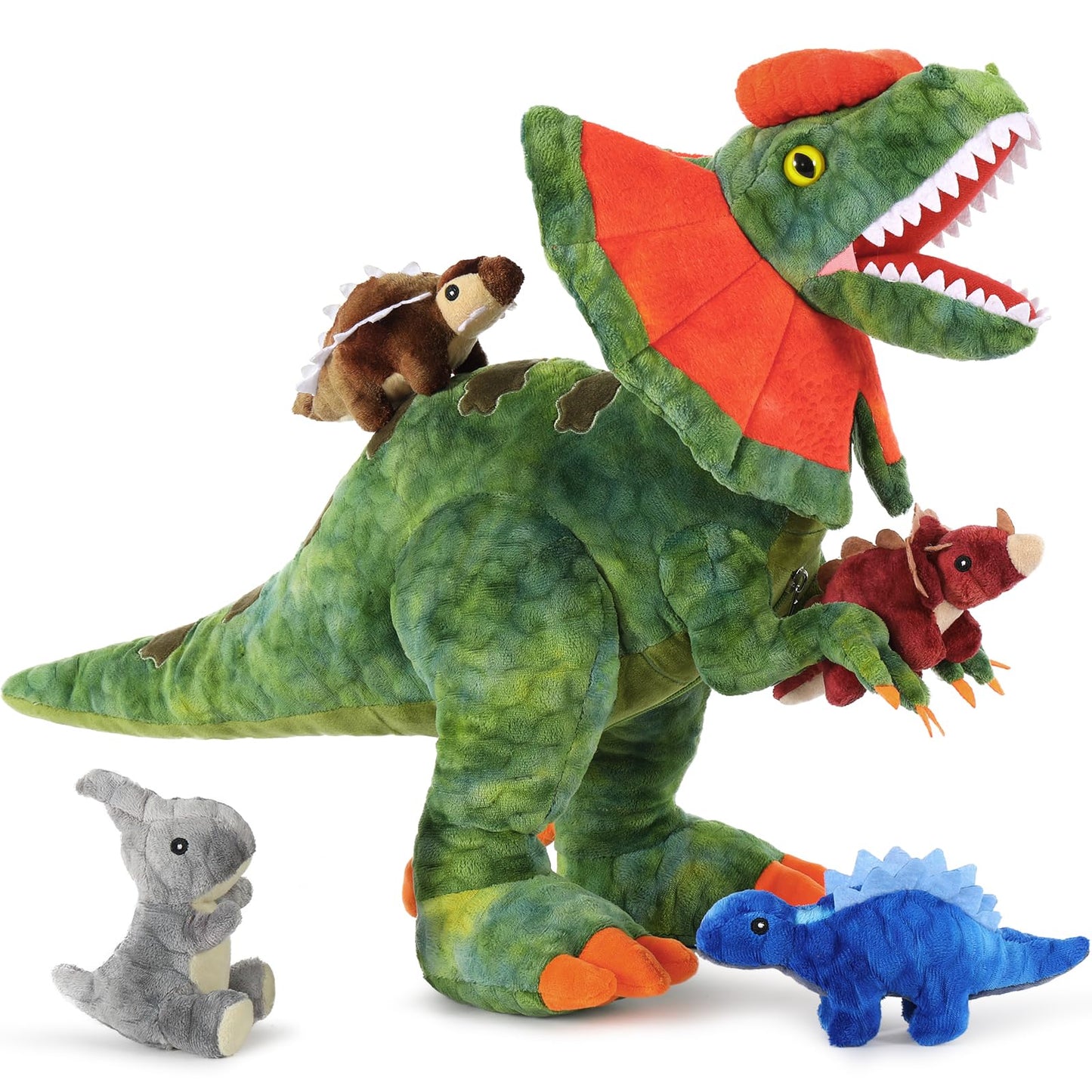 MaoGoLan 4 Pcs Dinosaur Stuffed Animals for Girls,Purple Stuffed Dinosaurs Plush Toys Set for Toddlers, Mummy Dinosaur with 3 Baby Triceratops Plushies, for Kids