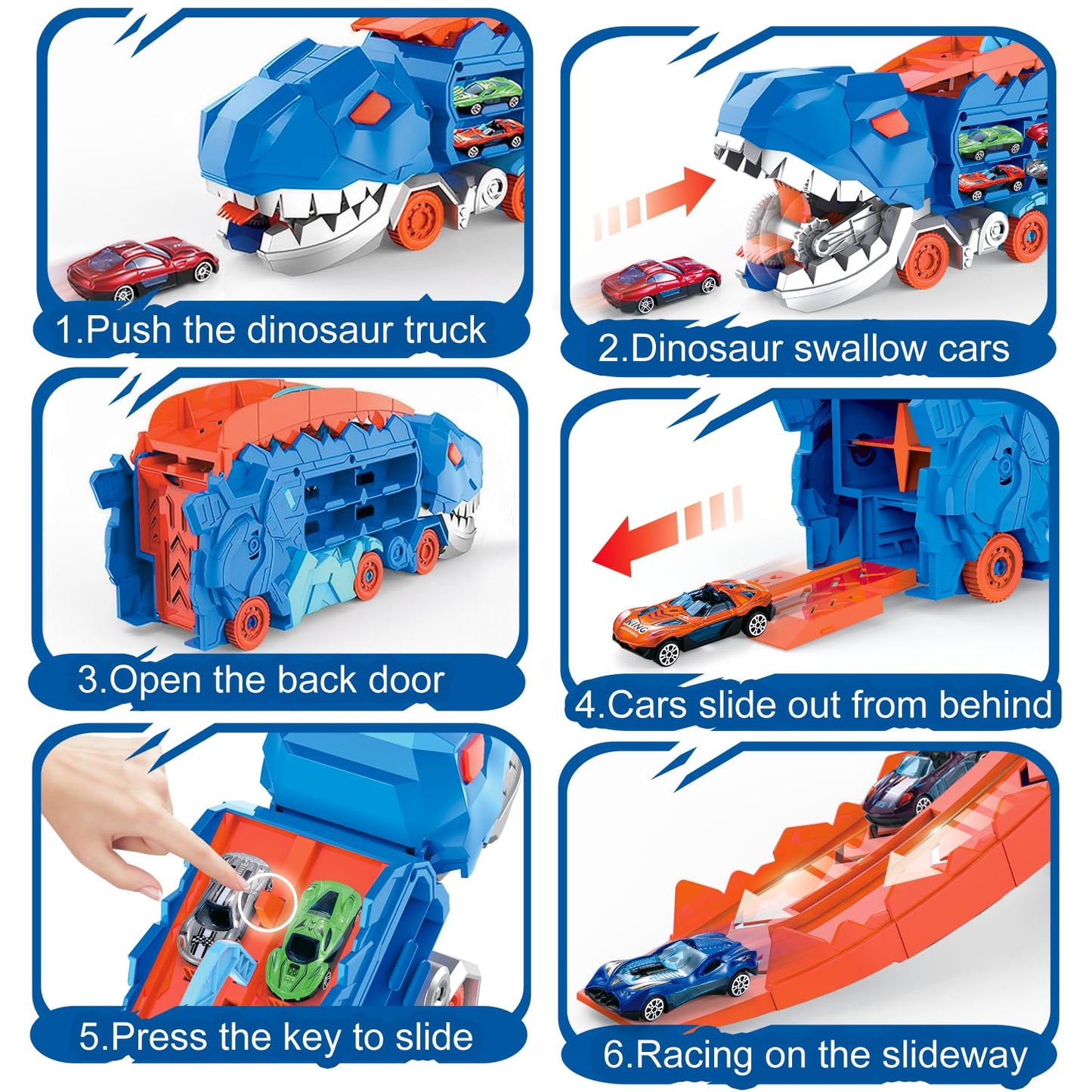 Dinosaur Toys for Kids 3-5, T-Rex Dinosaur Transport Car Carrier Truck with Foldable Sliding, City Dinosaur Ultimate Hauler Track Toy Transforms into Dino, Toys Gifts for 3 4 5 6 Years Old Boys Girls