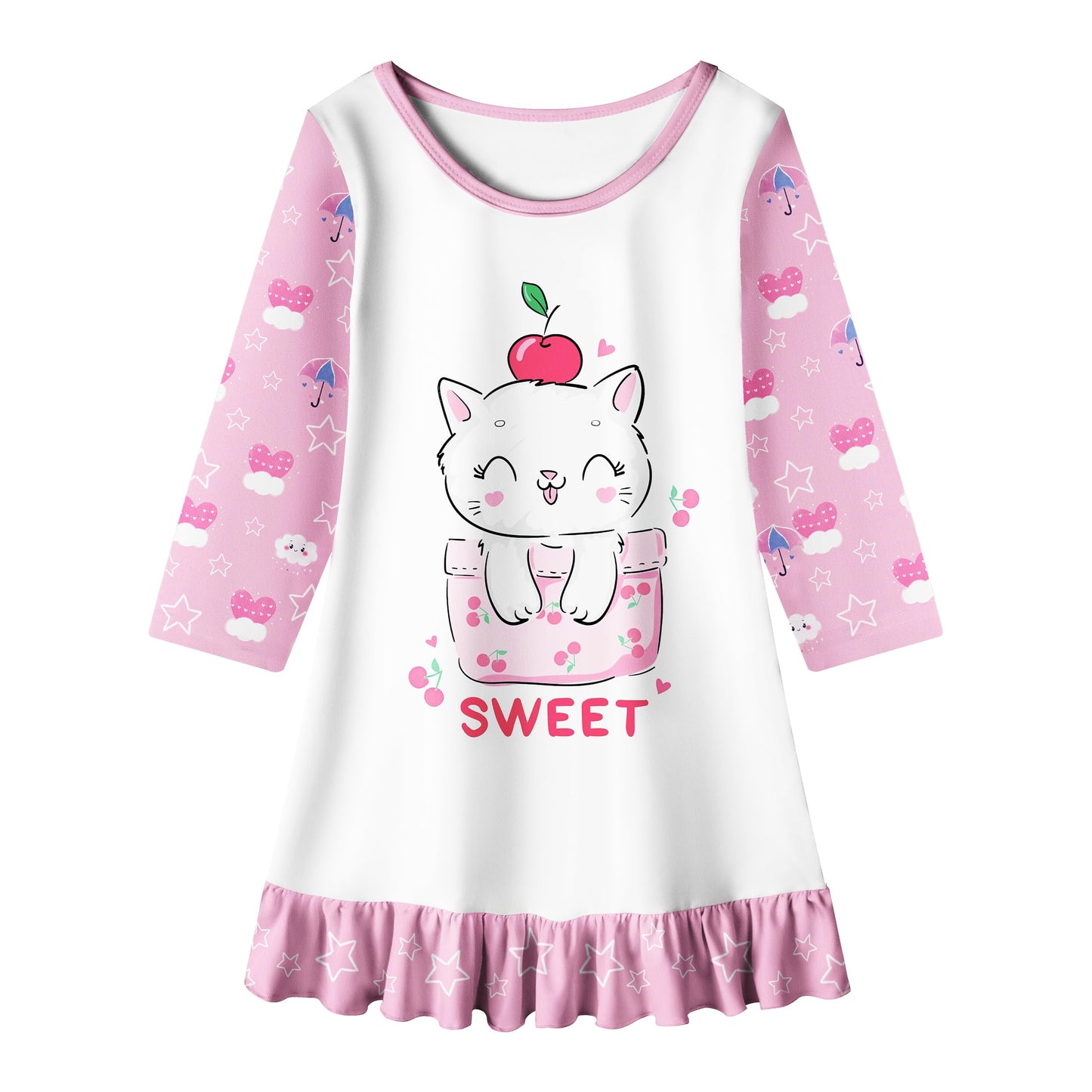 LQSZ 2Pcs Girls Nightgowns 3-10 Years Flutter Short Sleeves Nightdress Nightie Dress Sleepwear Pajamas for Little Girls