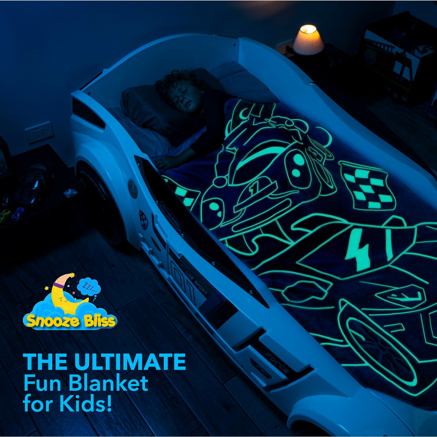 Glow in The Dark Dinosaur Blanket for Boys –Soft Plush Blue Fleece Throw Blanket. Great Dinosaur Gifts for Kids, Grandkids, Baby, Toddler, Birthday, Christmas! 8+ Hour Glow. (50”X60”)