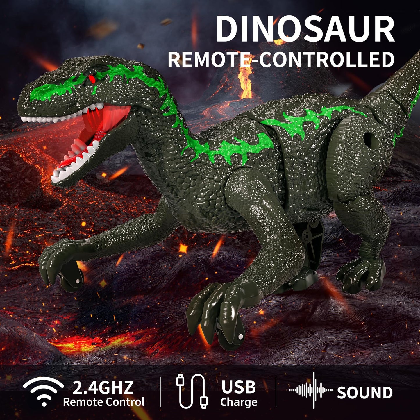 Remote Control Velociraptor Toy for Kids 4-7 Years, Electric Stunt Realistic Walking Jurassic Velociraptor with Lights and Sounds, Rechargeable Dinosaur Robot Birthday Gift for Boys 3+