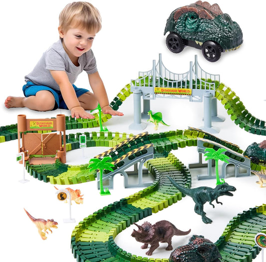 288 PCS Dinosaur Race Car Track Toys, Flexible Dinosaur Track Toy Set, Birthday Dinosaur Toys Gifts for 3 4 5 6 7 Years Old Boys Girls, 3 Year Old boy Birthday Gift