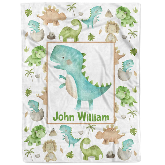 MDPrints Dinosaur Personalized Baby Blankets for Boys, Personalized Baby Gifts with Name, Customized Baby Blanket, Newborn Boy Gift, Soft Fleece