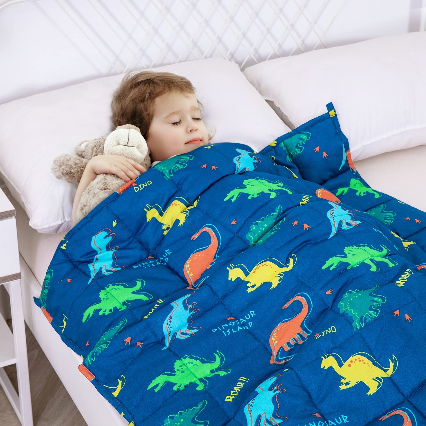 Kivik Weighted Blanket 3lbs, Blue Dinosaur Heavy Thorw Blanket, Small Weighted Cooling Blankets 3 Pounds, 36x48 Inches Blue