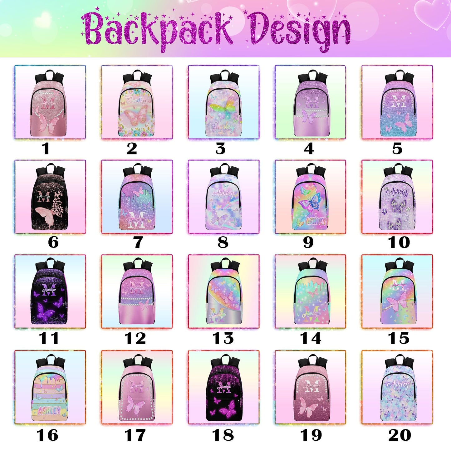 M YESCUSTOM Custom School Butterfly Backpack for Girls, Personalized Name Girls Bookbag Elementary Middle School Bags Travel Laptop Back Pack Casual Daypacks