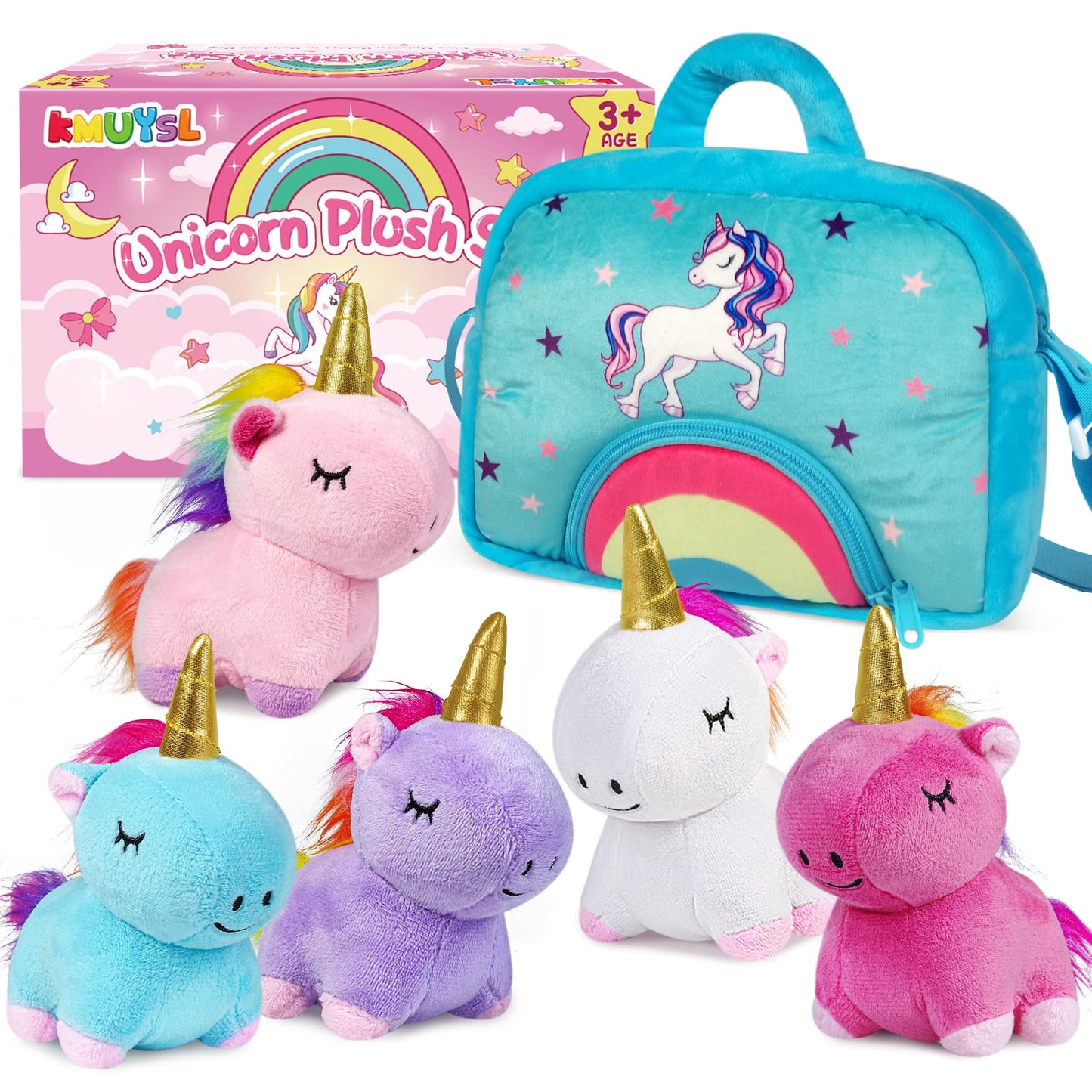 KMUYSL Toys for Girls Ages 3 4 5 6 7 8+ Years - Unicorn Mommy Stuffed Animal with 4 Baby Unicorns in Her Tummy, Soft Unicorn Plush Toys Set, Christmas Birthday Gifts for Baby, Toddler, Kids