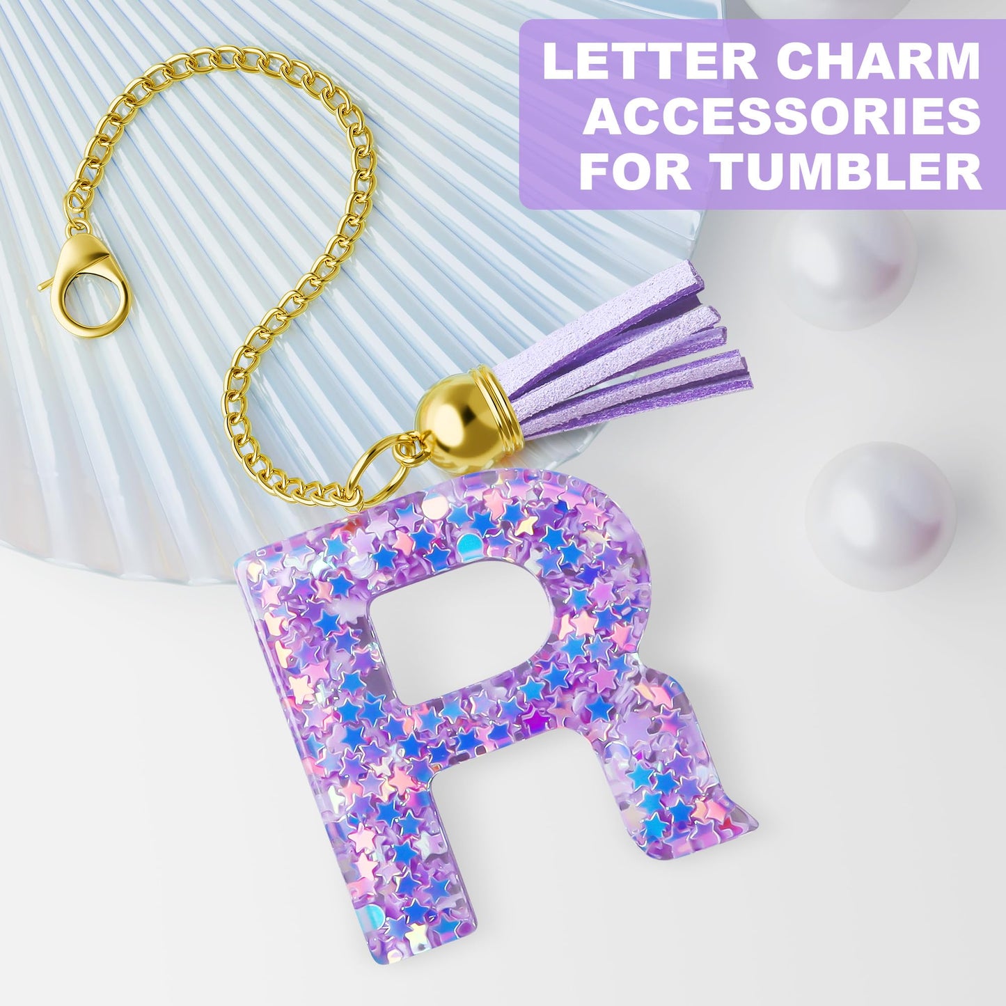 Letter Charm for Stanley Cup, 1PCS Purple Tumbler Accessories Charm for Handle, Initial Charm for Girls Women