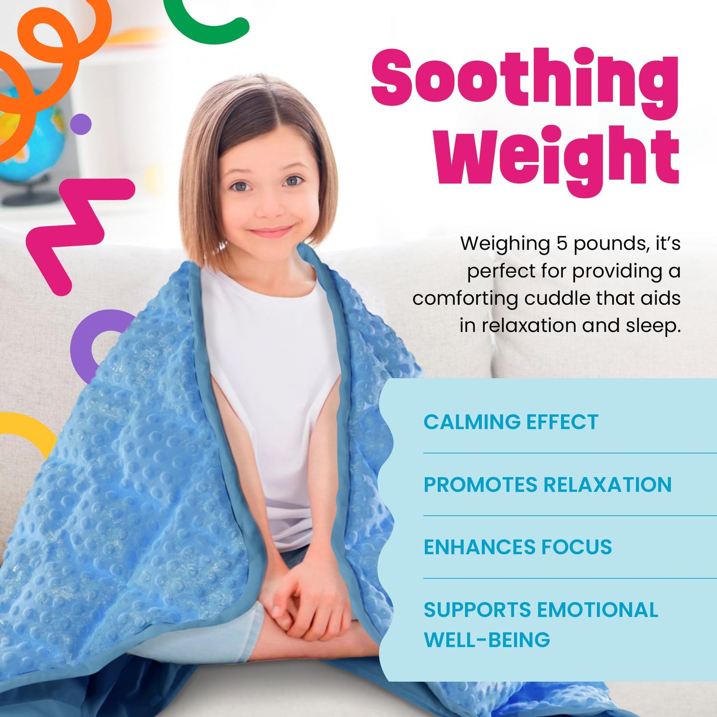 5lb Child's Weighted Blanket - Kids Weighted Blanket 5 Pounds (36" x 48") - Cute Dotted Texture Sensory Blanket - 5 lbs Weight Blanket for Kids Ages 4 to 7 - Machine Washable, Travel Friendly (Blue)