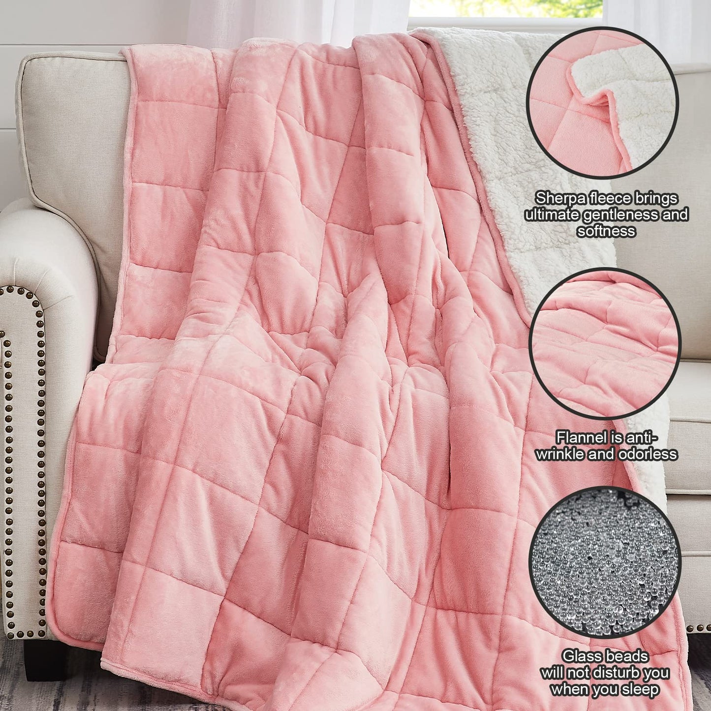 CYMULA Sherpa Weighted Blanket Queen Size - 60"x80" 15lbs Soft Plush Flannel Fleece Heavy Blankets for Adults - Cozy Warm Snuggly Fuzzy Throw Blanket for Bed Couch Sofa - Gifts for Men Women Christmas