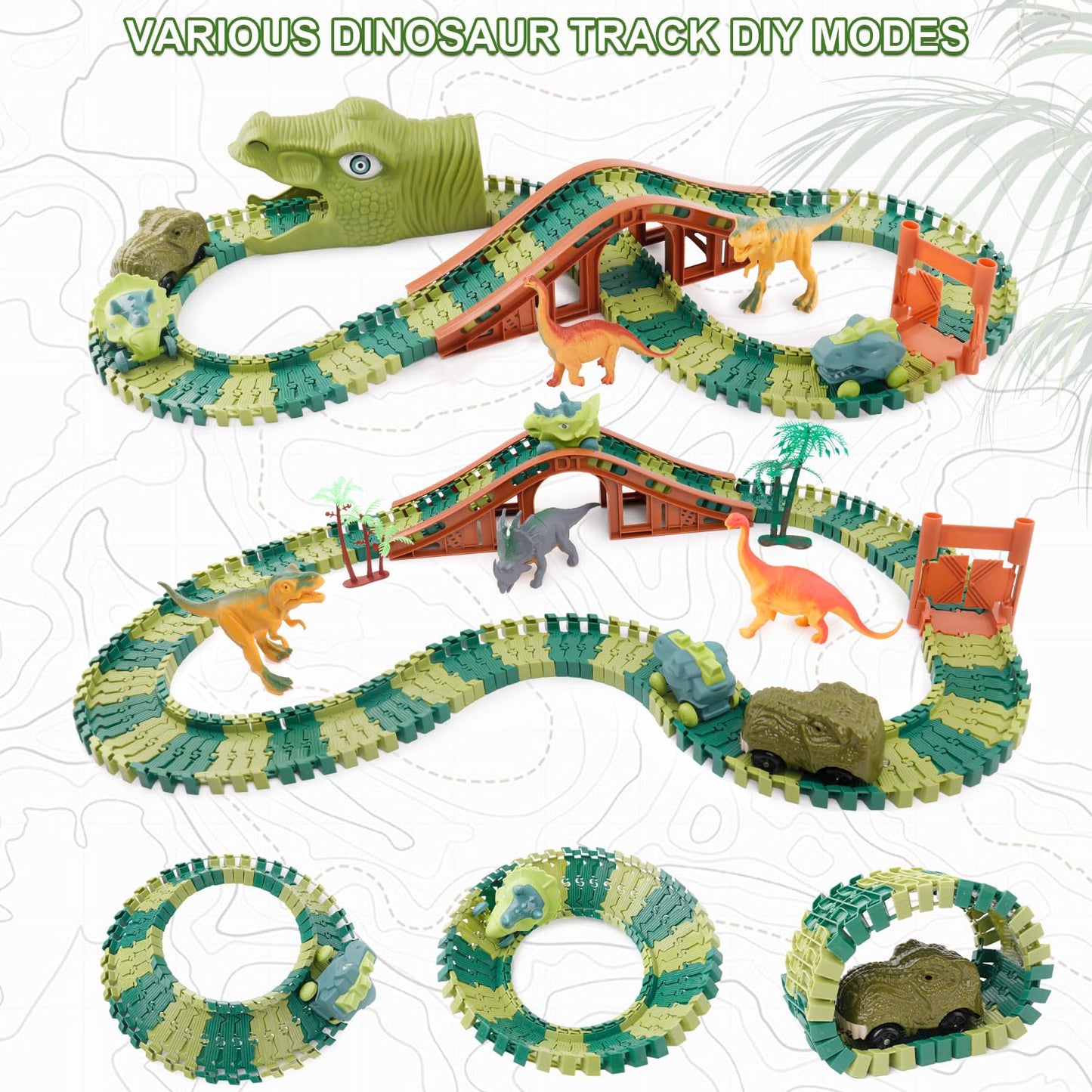 GIAT Dinosaur Track Toys - Best Birthday Gifts for 3 4 5 6 7 Year Old Boys Girls, Dinosaur Race Car Track with Light & Sound, Create A Dinosaur World Road Race