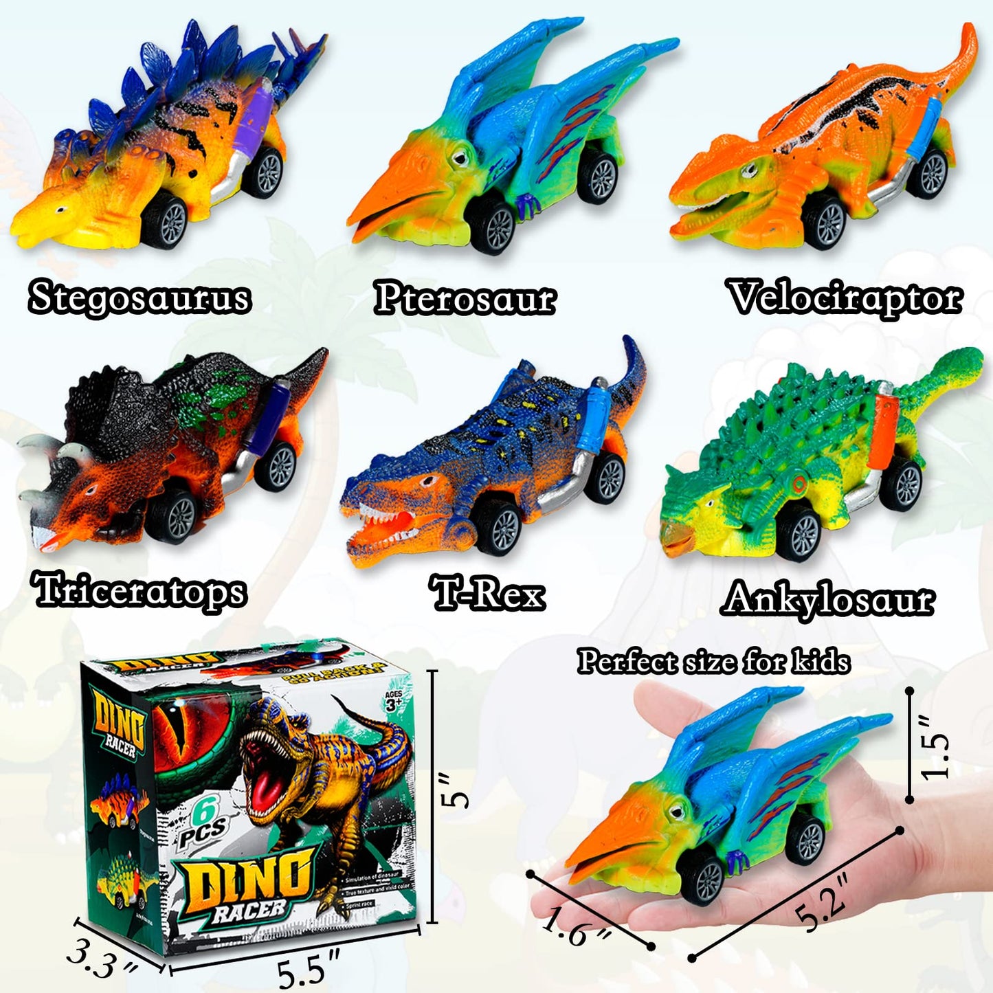 Dinosaur Toys 6 Pcs Pull Back Cars Dinosaur Toys for Kids 3-5 Toddler Boy Toys Age 3 4 5 and Up Dinosaur Car Toys for 3-7 Year Old Boys Girls Dinosaur Games Birthday Easter Gifts for Kids Party Favors