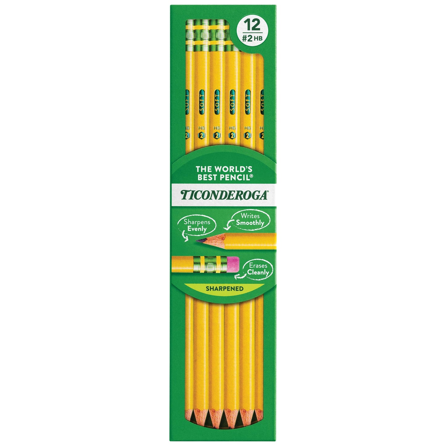 Ticonderoga Wood-Cased Pencils, Unsharpened, 2 HB Soft, Yellow, 24 Count