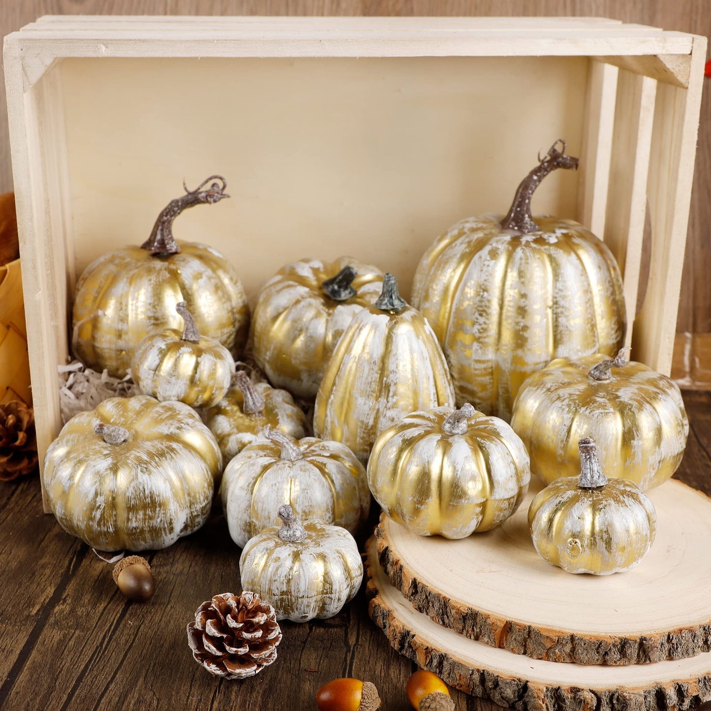 winemana 50pcs Fall Pumpkins Decor Set, Mini Artificial Gourd Fall Leaves Acorns Decorations for Home, Fall Centerpieces for Tables, Thanksgiving Vase Filler, Harvest Farmhouse Table Tiered Tray Set