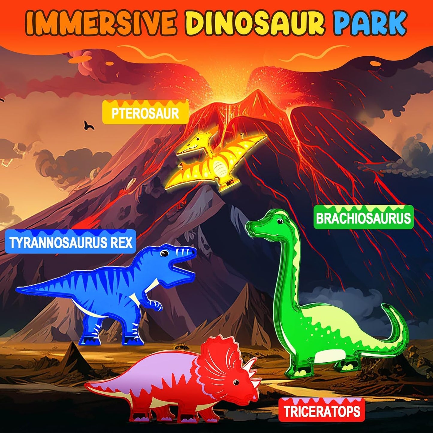 Dinosaur Toys Magnetic Tiles - Magnet Building Blocks for Toddler Kids Toys STEM Sensory Outdoor Toys for 3+ Year Old Boys and Girls, Dinosaur World Creative Games Kids Toys