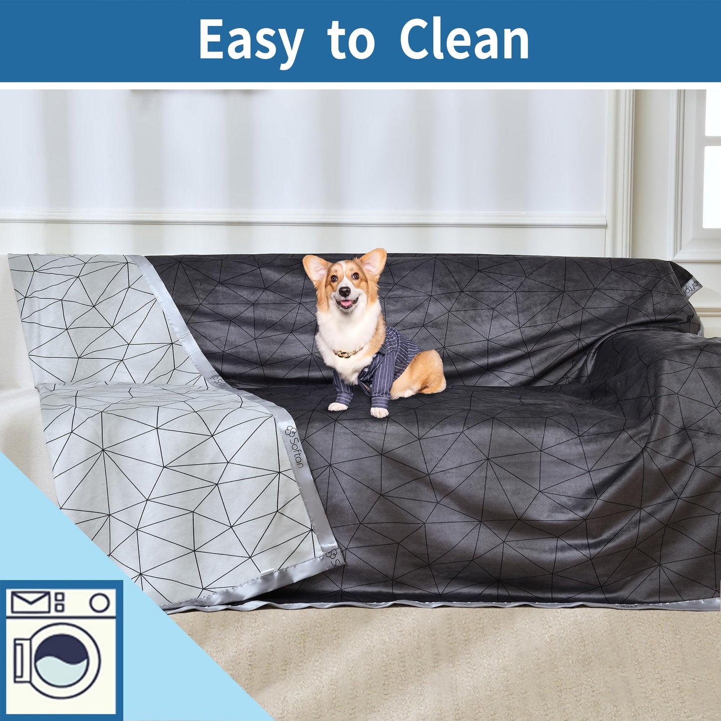 Softan Waterproof 100% Leak Proof Blanket for Baby Adults Pets Dogs Cats, Pee Proof, 3 Layer Protector for Bed, Sofa Couch and Other Furniture, 70"x90", Charcoal | Light Grey, Reversible Lightweight