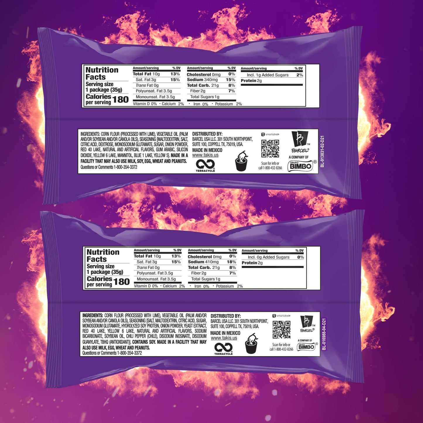 Takis Fuego Mini 25 pc / 1.23 oz Bite Size Multipack, Hot Chili Pepper & Lime Flavored Extreme Spicy Rolled Tortilla Chips