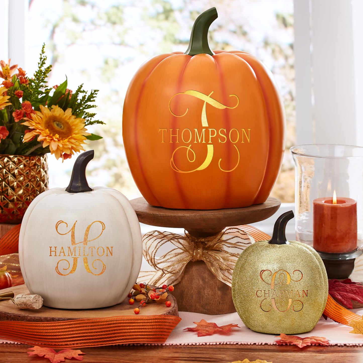 Let's Make Memories Personalized Light Up Pumpkin Decor Outdoor - Your Name & Initial on a Custom Pumpkin - Halloween Fall Decoration - Jack o Lantern - Outside or Inside - Large - Silver Glitter