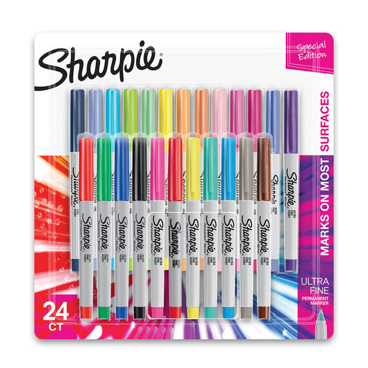 Sharpie Color Burst Permanent Marker Set, Ultra-Fine Tip Markers, Artist Markers, Writing Markers, Drawing Markers, Assorted Colors, 24 Count