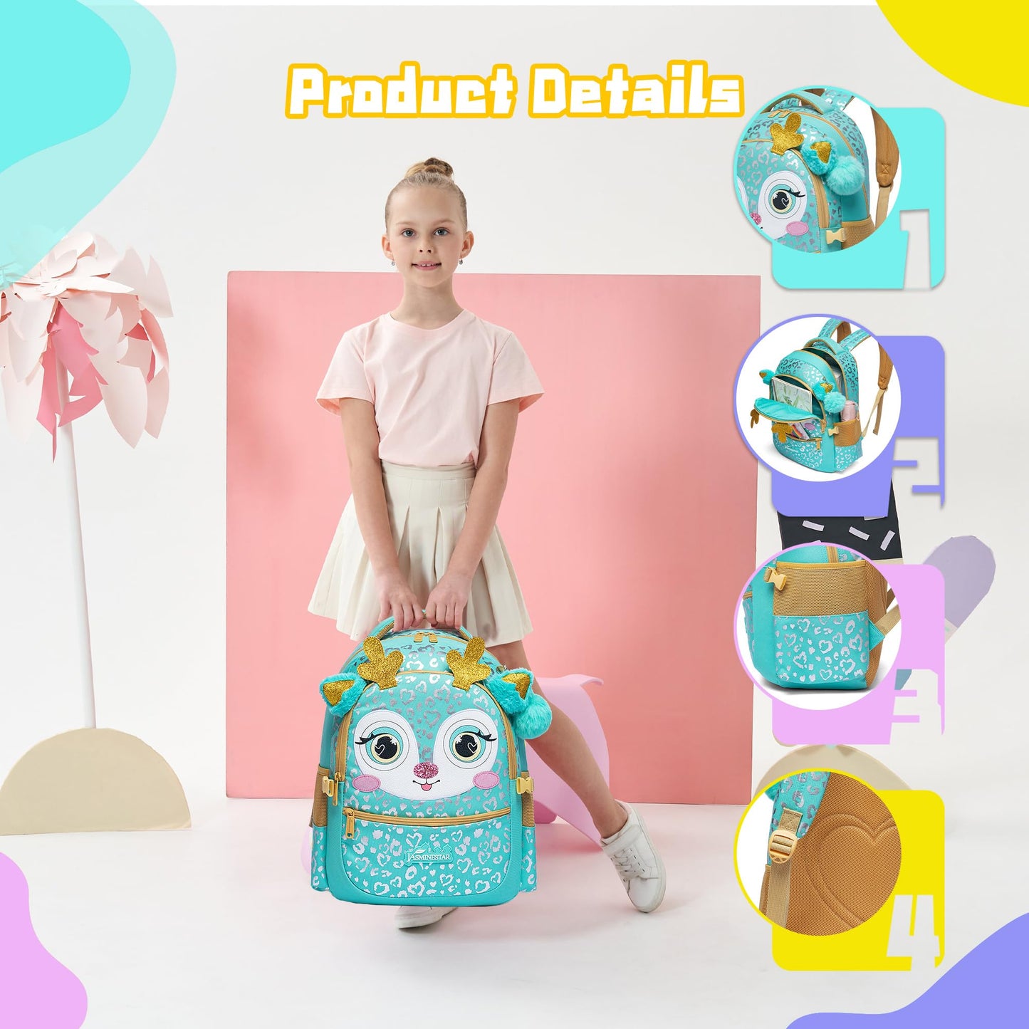 Meetbelify Backpacks for Girls,Kids School Backpacks with Lunch Box for Elementary Preschool Students Cute Panda Sequin Travel Backpack 3 in 1 Bookbag Set for Girls