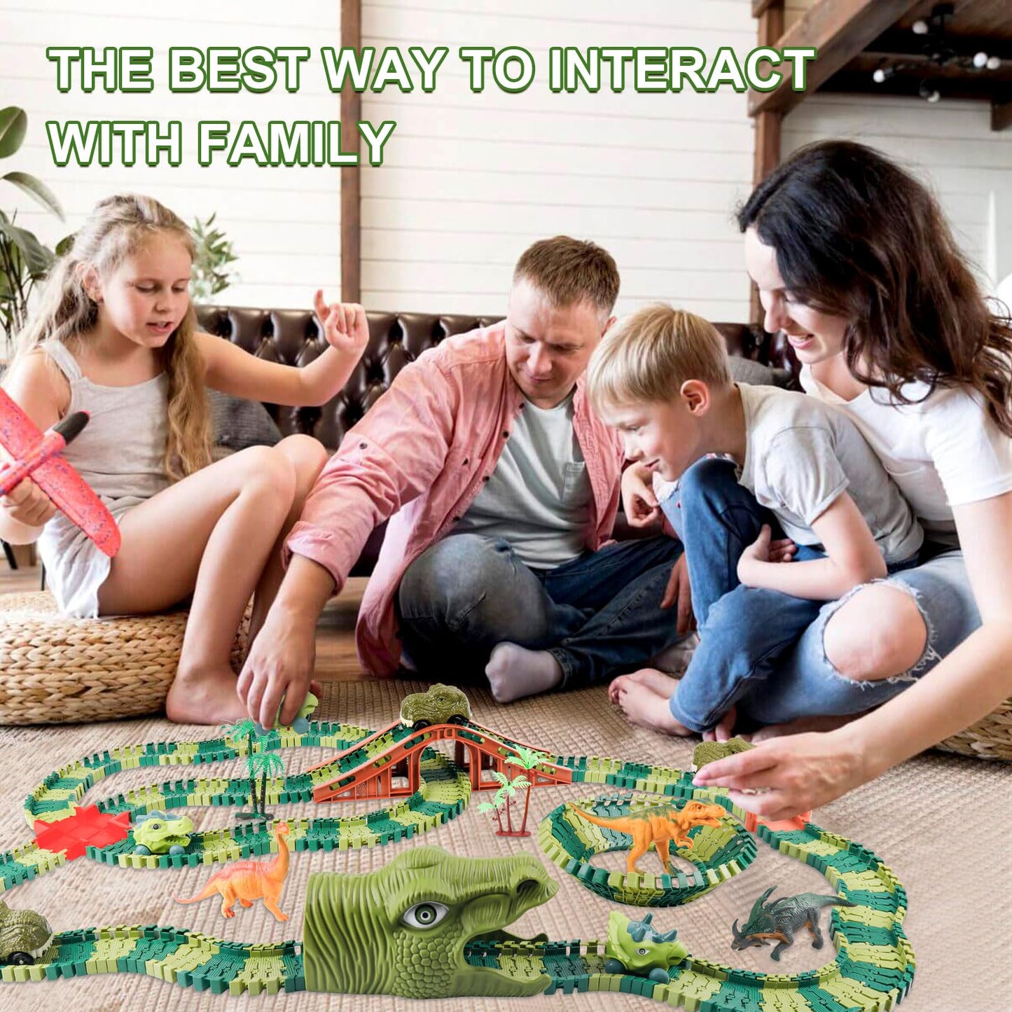 GIAT Dinosaur Track Toys - Best Birthday Gifts for 3 4 5 6 7 Year Old Boys Girls, Dinosaur Race Car Track with Light & Sound, Create A Dinosaur World Road Race