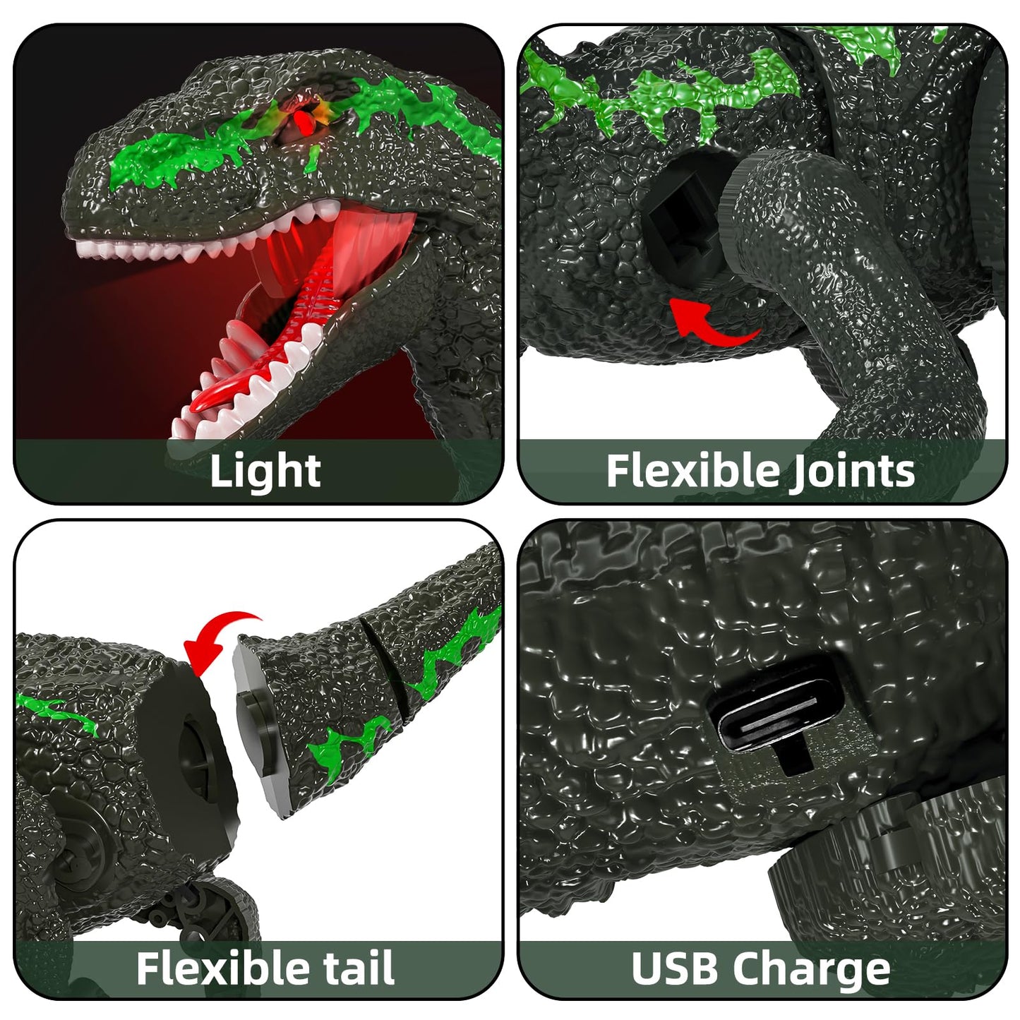 Remote Control Velociraptor Toy for Kids 4-7 Years, Electric Stunt Realistic Walking Jurassic Velociraptor with Lights and Sounds, Rechargeable Dinosaur Robot Birthday Gift for Boys 3+