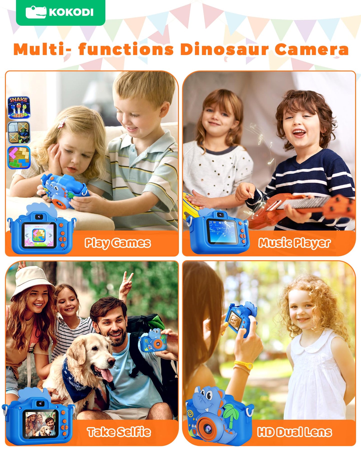 KOKODI Kids Camera Toy Digital Camera for Kids, Dinosaurs Birthday Gifts for Boys Age 3-12, 1080P HD Video Camera for Toddler, Children Toys for 3 4 5 6 7 8 9 Year Old Boys with 32GB SD Card