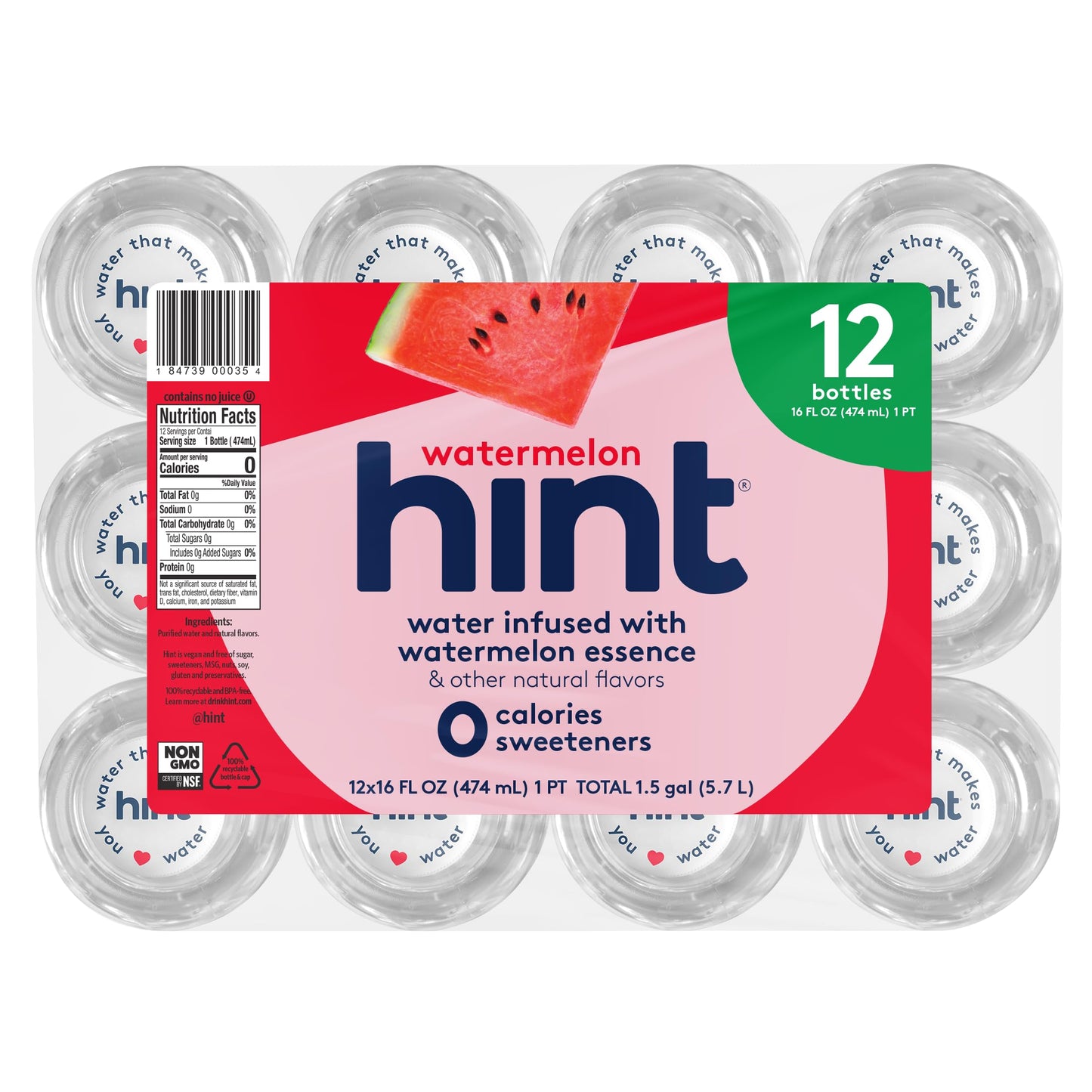 Hint Water Red Variety Pack, 3 Bottles Each of: Peach, Raspberry, Watermelon, and Strawberry Lemon, Zero Calories, Zero Sugar and Zero Sweeteners, 16 Fl Oz (Pack of 12)