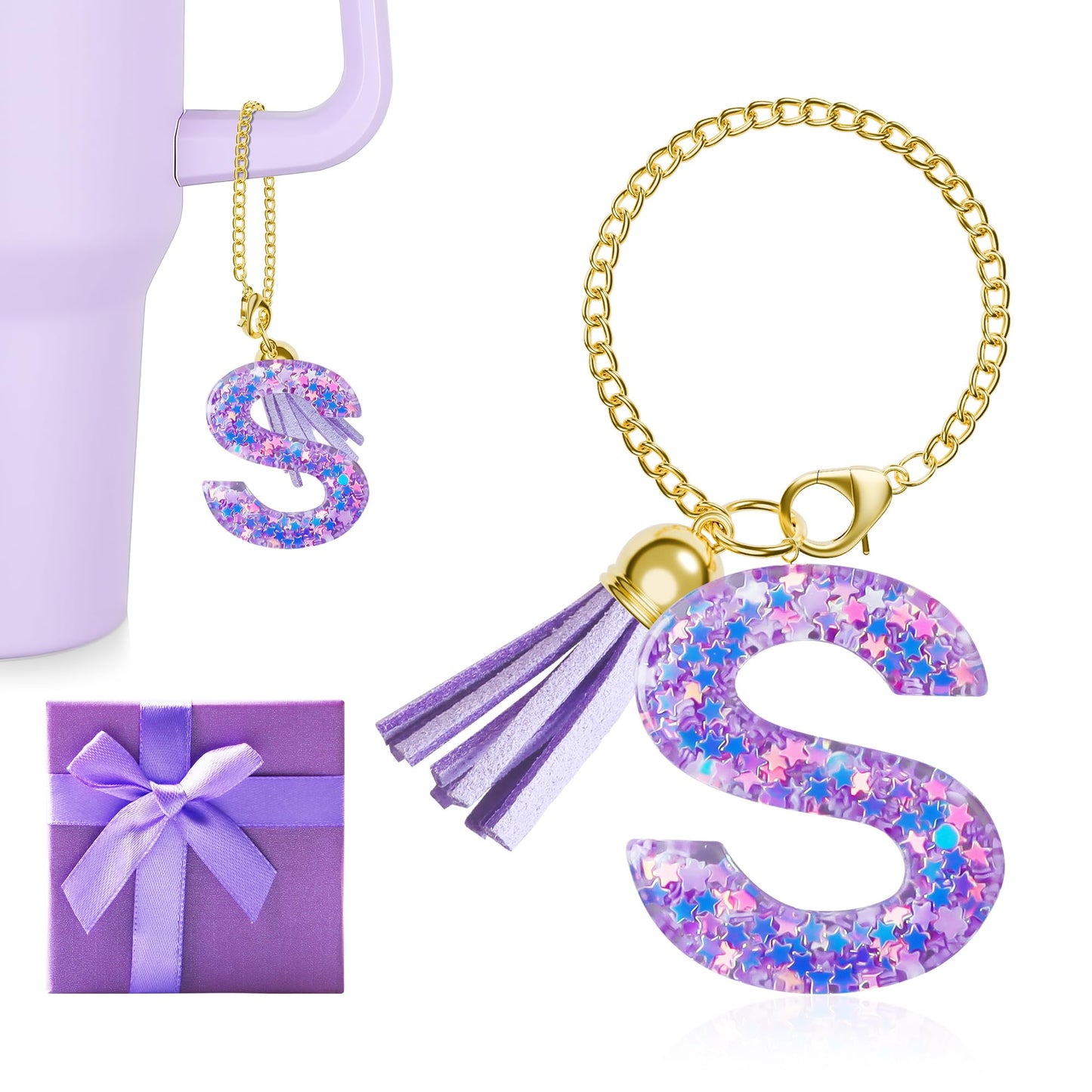 Letter Charm for Stanley Cup, 1PCS Purple Tumbler Accessories Charm for Handle, Initial Charm for Girls Women